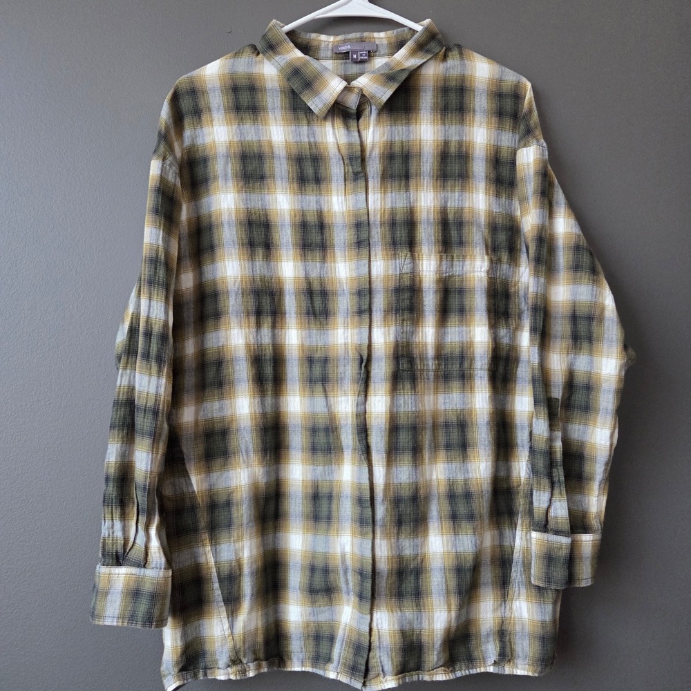 Vince Plaid Long Sleeve Button Down Shirt Women's Size M‎ Snap Button Casual EUC